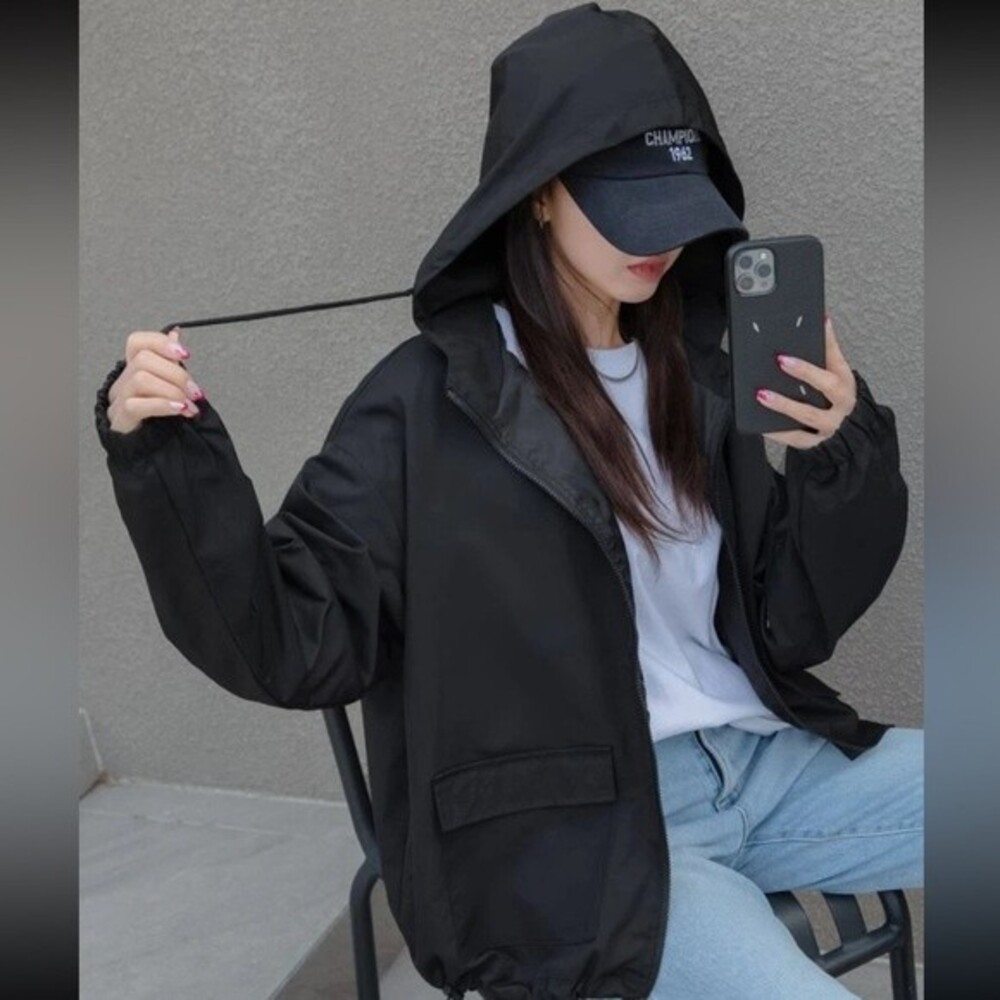 Dazy Shein Black Drop Shoulder Drawstring Hooded … - image 7